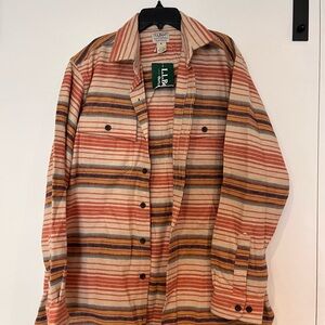 L.L. Bean Men’s Rust and Cream Striped Button-Down Shirt